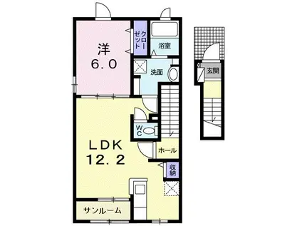 ニシキレーベンII(1LDK/2階)の間取り写真