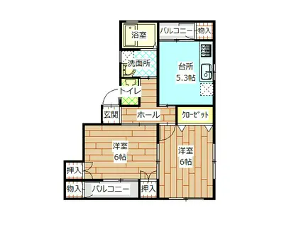 コーポPTITWAKA(2DK/3階)の間取り写真