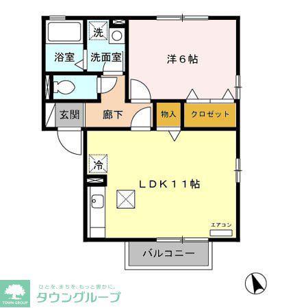 サウスコートB(1LDK/1階)の間取り写真