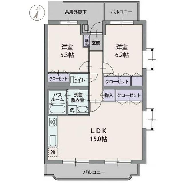 ステイブルK(2LDK/3階)の間取り写真