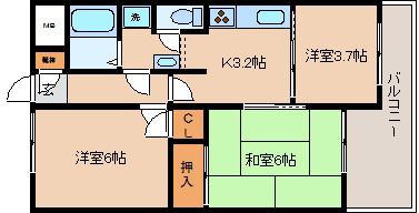 兵庫駅前アーバンライフ(3K/2階)の間取り写真