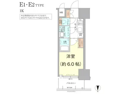 エスリード難波ザ・ブライト(1K/4階)の間取り写真