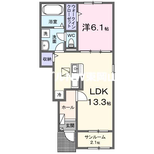 ライトヒルズレジデンスB(1LDK/1階)の間取り写真