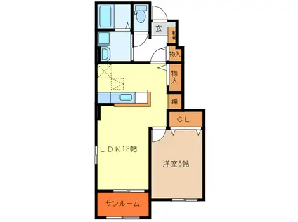 ランドマーク 0826(1LDK/1階)の間取り写真