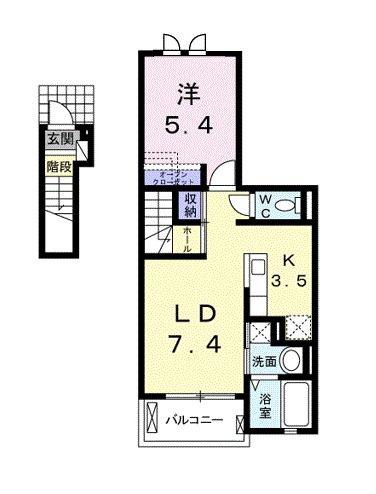 ベルフィミーモ東松島(1LDK/2階)の間取り写真