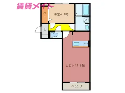 ベルニーニ南森町(1LDK/4階)の間取り写真