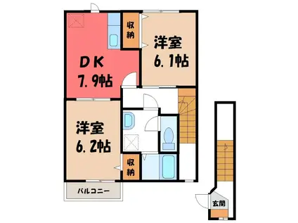 ラング・モーアB(2DK/2階)の間取り写真