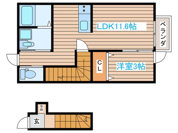 プレジオ三百人町(1LDK/2階)の間取り写真