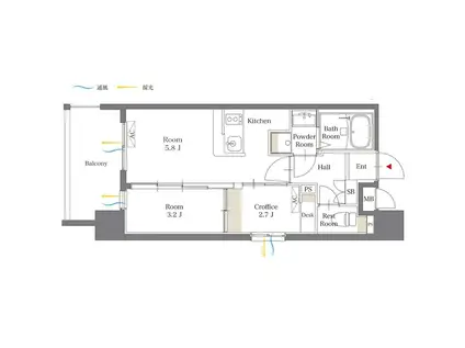 リアンシエルブルー白金(2K/9階)の間取り写真