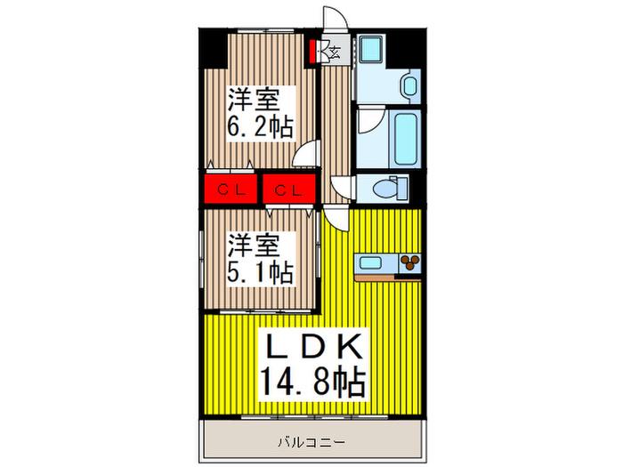 WITH IBIS(2LDK/5階)の間取り写真