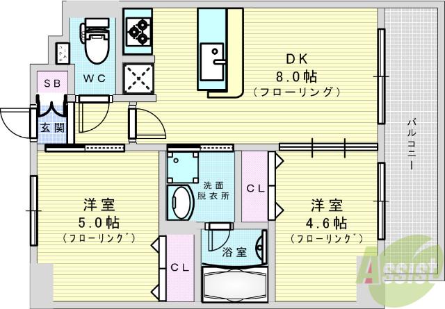 エステムコート新大阪9グランブライト(2DK/10階)の間取り写真
