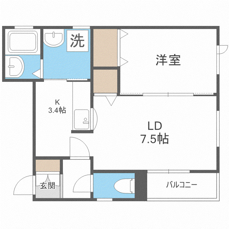 IE豊平II(1LDK/1階)の間取り写真