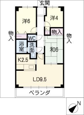 ユニオンヒルズ丘下(3LDK/5階)の間取り写真