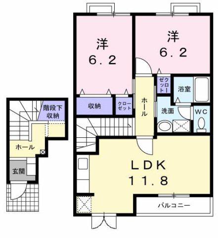 プランドールII(2LDK/2階)の間取り写真