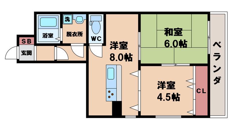 サンプラザ山坂(2LDK/4階)の間取り写真
