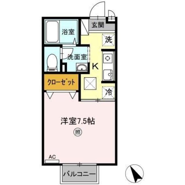 ミントグリーン(1K/1階)の間取り写真
