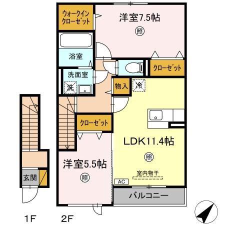 クリアシーズンズC号棟(2LDK/2階)の間取り写真