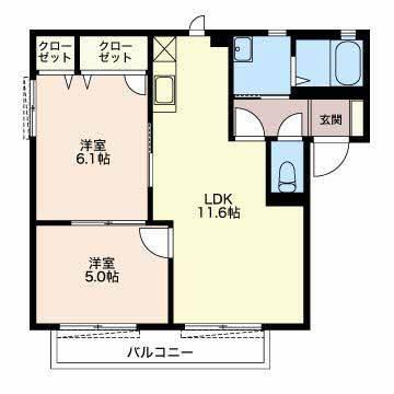 ラフォーレ羽鳥 B棟(2LDK/2階)の間取り写真