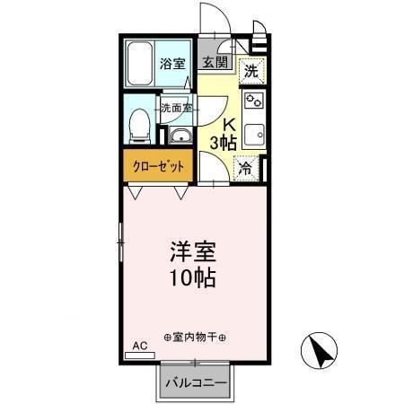 TAKASAKI HILLS 2ND(1K/2階)の間取り写真