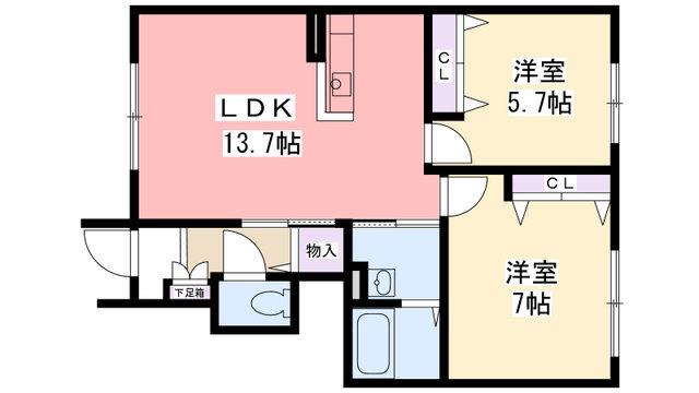 コンフォート東福寺B(2LDK/1階)の間取り写真