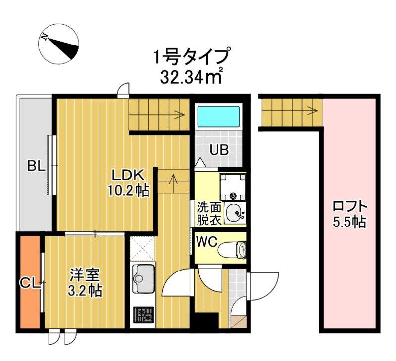 GRキャスバルクォーレ二日市(1LDK/2階)の間取り写真