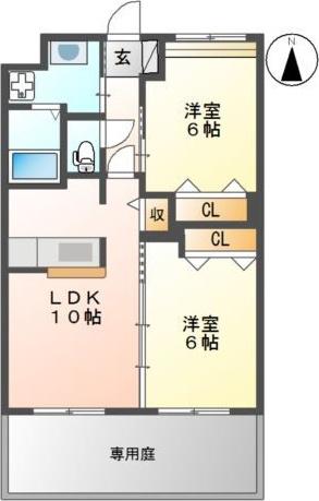 サザンクロス(2LDK/1階)の間取り写真