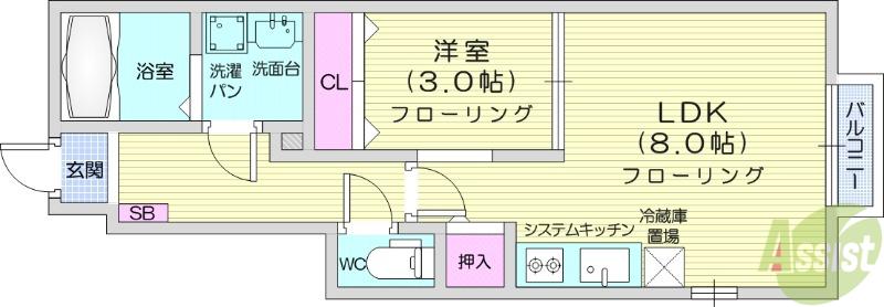 CLAR(1LDK/1階)の間取り写真