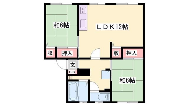 ＪＲ播但線 野里駅 徒歩18分 2階建 築37年(2LDK/1階)の間取り写真