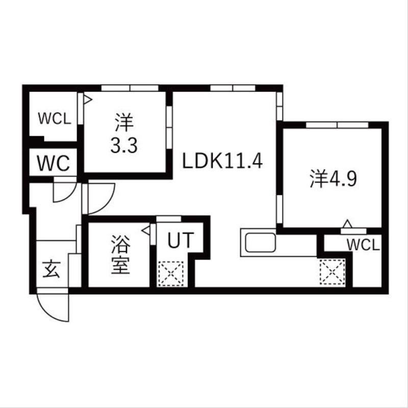 ラグランジュ円山(2LDK/2階)の間取り写真