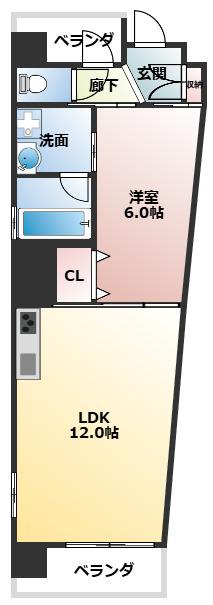 スラントウォールズ(1LDK/3階)の間取り写真