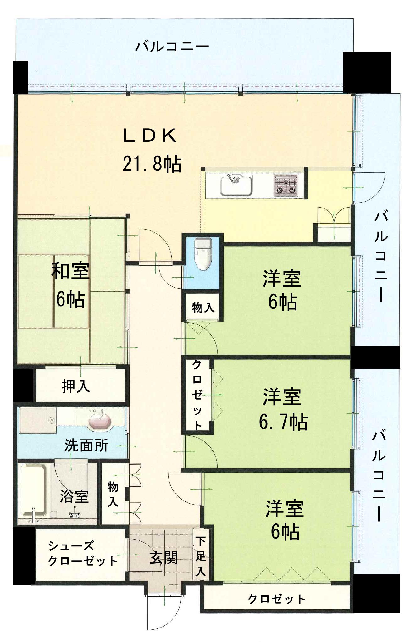 ポレスター新町レジデンス(4LDK/15階)の間取り写真