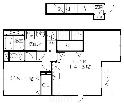 コンフォール菟道(1LDK/2階)の間取り写真