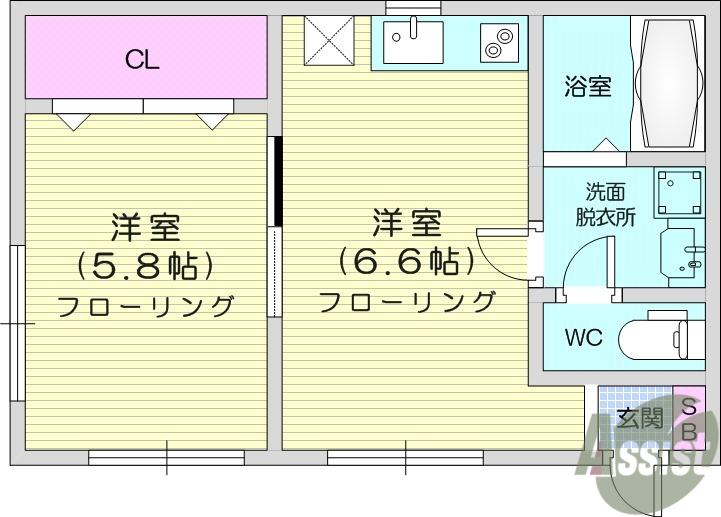 シャインコート宮町(1DK/1階)の間取り写真