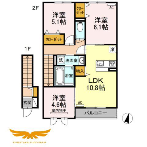 クレール B棟(3LDK/2階)の間取り写真