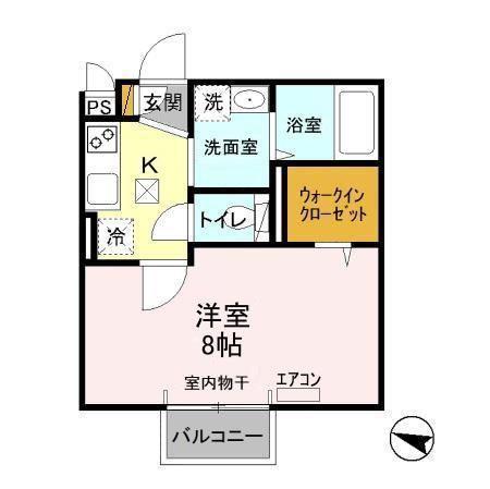 ヴィラ・グランメールII(1K/1階)の間取り写真