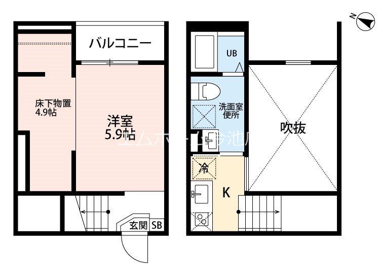 FORCE高畑(1K/1階)の間取り写真
