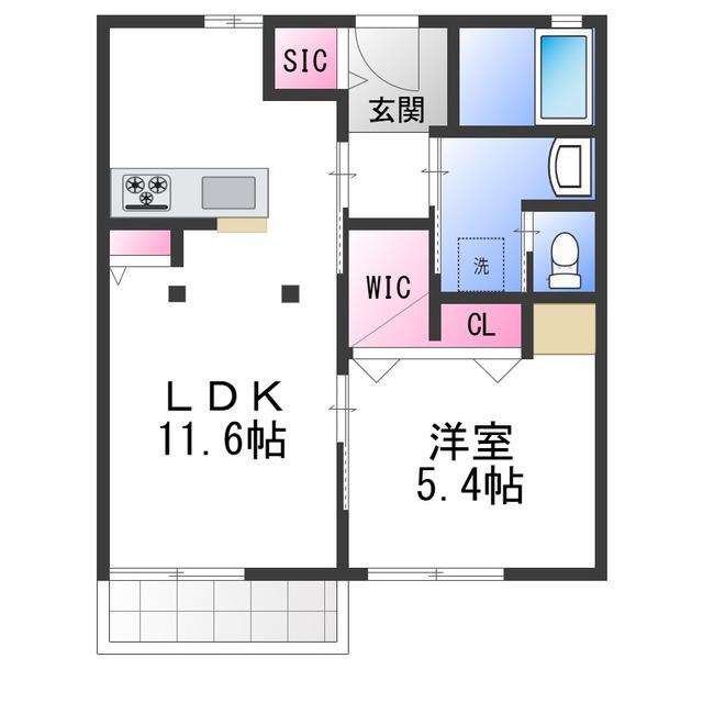 パロアルトB棟(1LDK/2階)の間取り写真