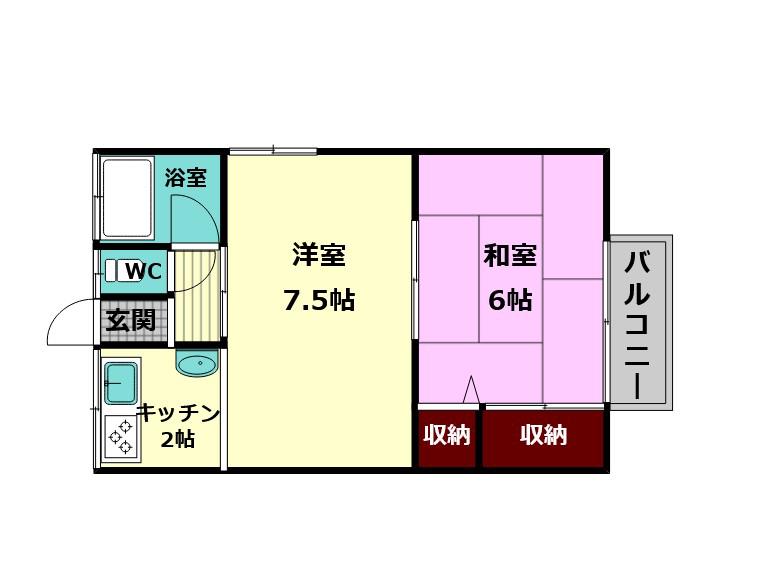 ハイツ片瀬(2K/2階)の間取り写真