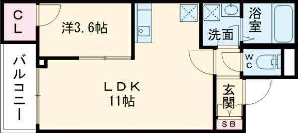 ジーメゾン大和郡山ルクディ(1LDK/3階)の間取り写真