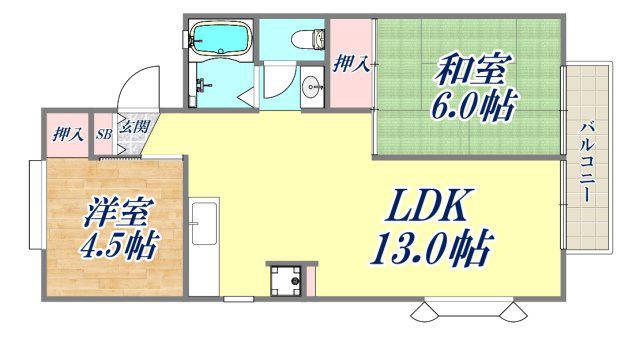 ドミール荻野(2LDK/1階)の間取り写真