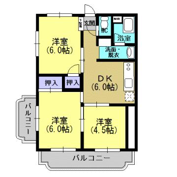 サンハイツ下唐湊(3DK/3階)の間取り写真