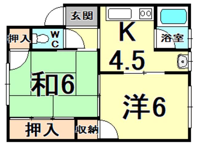 石橋荘(2K/1階)の間取り写真