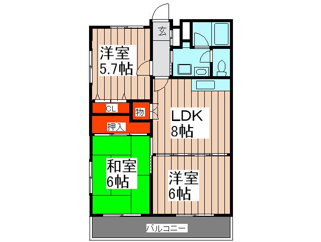 サニーヒルズ(3DK/1階)の間取り写真