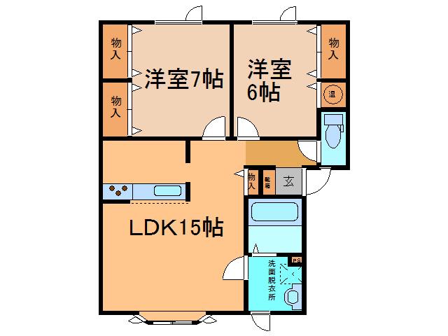 ユトリロ鳳乃舞B(2LDK/2階)の間取り写真