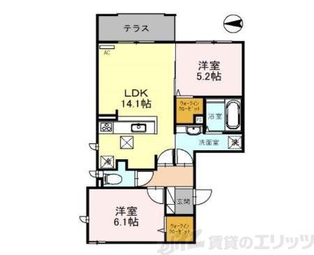 阪急京都線 総持寺駅 徒歩11分 3階建 築4年(2LDK/1階)の間取り写真