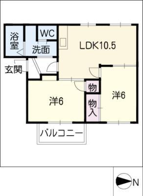 グランデージ日永西 B棟(2LDK/1階)の間取り写真