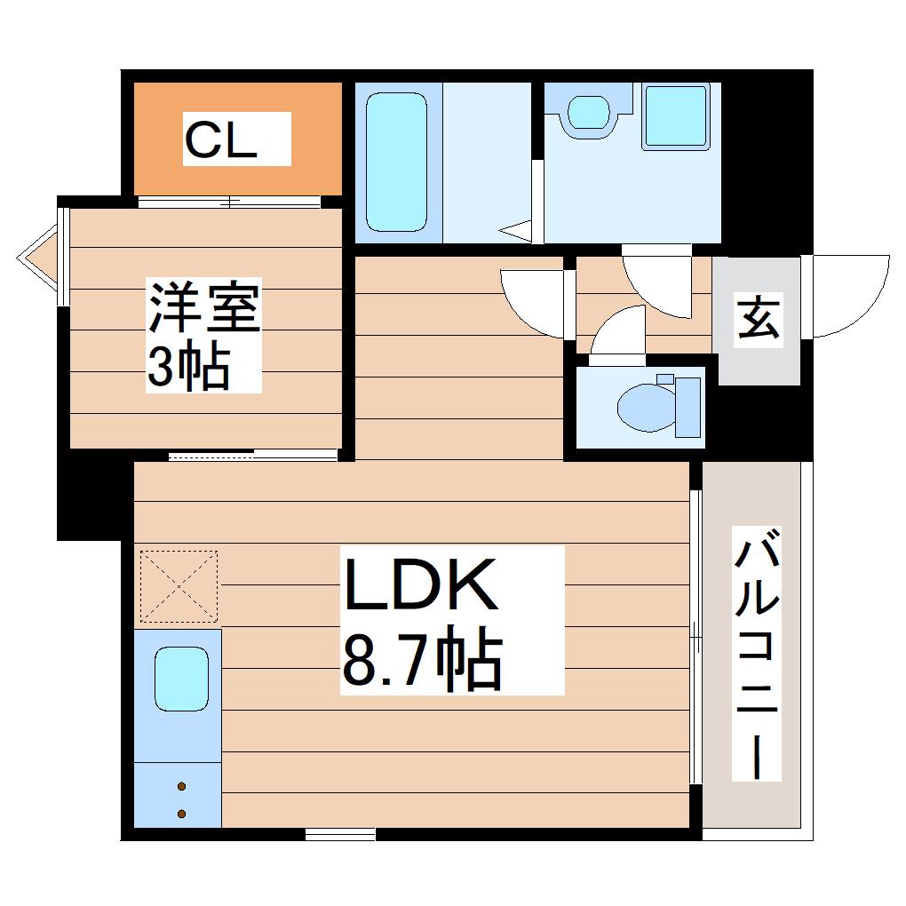 REGALEST CASA北仙台(1LDK/1階)の間取り写真