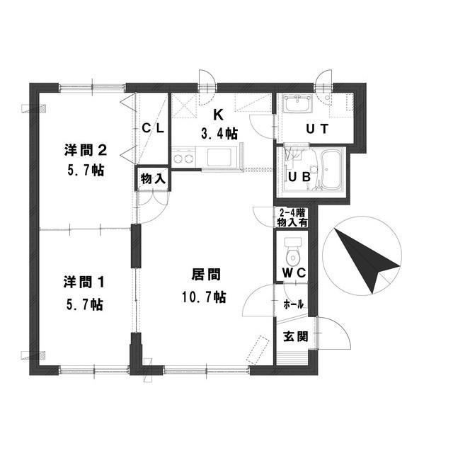 グランメール白石(2LDK/3階)の間取り写真