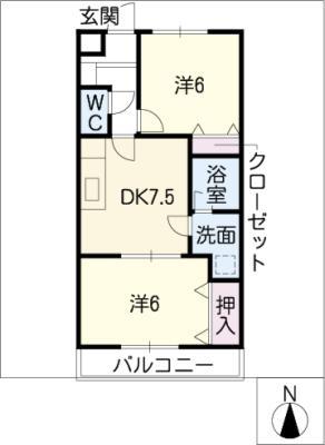 ルミエール(2DK/2階)の間取り写真
