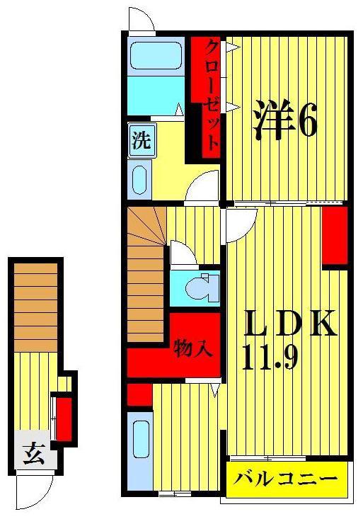 ミルト・ソレイユ(1LDK/2階)の間取り写真